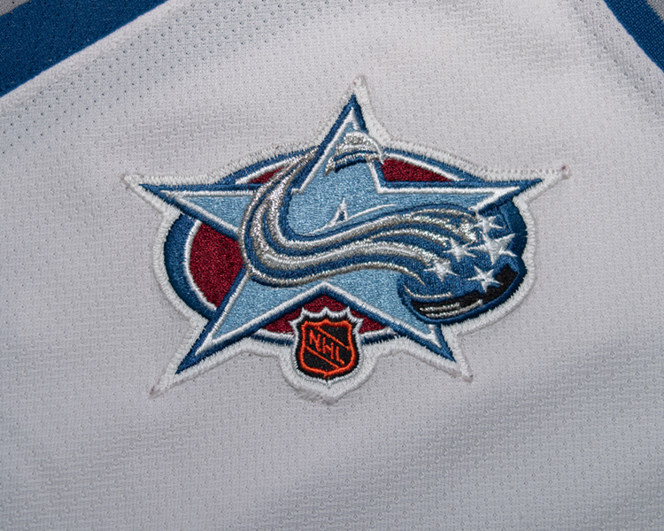 David Aebischer Colorado Avalanche game worn jersey tagging David Aebischer Colorado Avalanche game worn jersey tagging