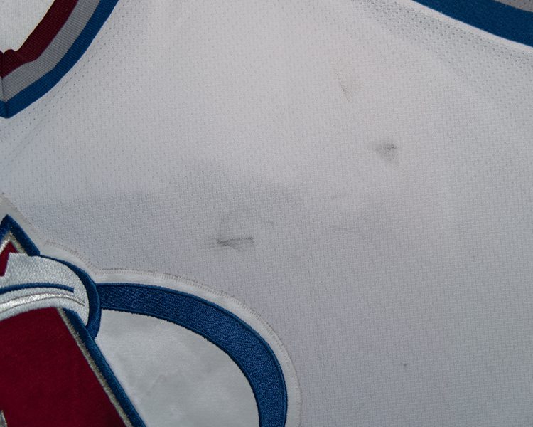 David Aebischer Colorado Avalanche game worn jersey tagging David Aebischer Colorado Avalanche game worn jersey tagging