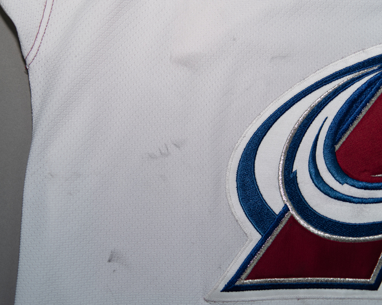 David Aebischer Colorado Avalanche game worn jersey tagging David Aebischer Colorado Avalanche game worn jersey tagging