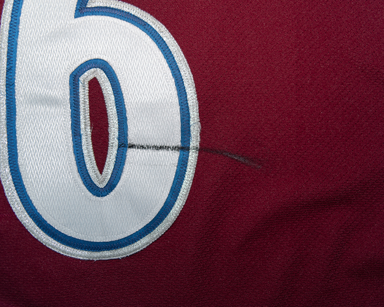 John Michael Liles Colorado Avalanche game worn jersey tagging John Michael Liles Colorado Avalanche game worn jersey tagging