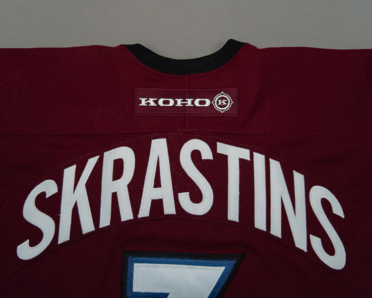 Karlis Skrastins Colorado Avalanche game worn jersey tagging Karlis Skrastins Colorado Avalanche game worn jersey tagging