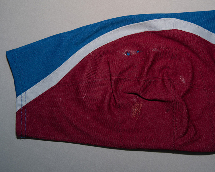 Tyson Jost game worn jersey sleeve damage Tyson Jost game worn jersey sleeve damage