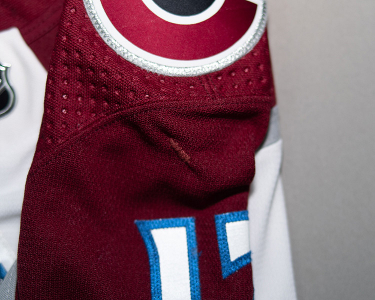 Alexander Kerfoot game worn jersey shoulder repair Alexander Kerfoot game worn jersey shoulder repair