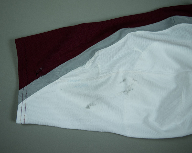 Ian Cole game worn jersey sleeve marks Ian Cole game worn jersey sleeve marks
