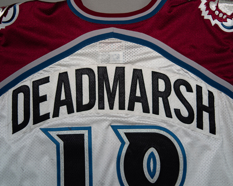 Adam Deadmarsh Colorado Avalanche game worn jersey tagging Adam Deadmarsh Colorado Avalanche game worn jersey tagging