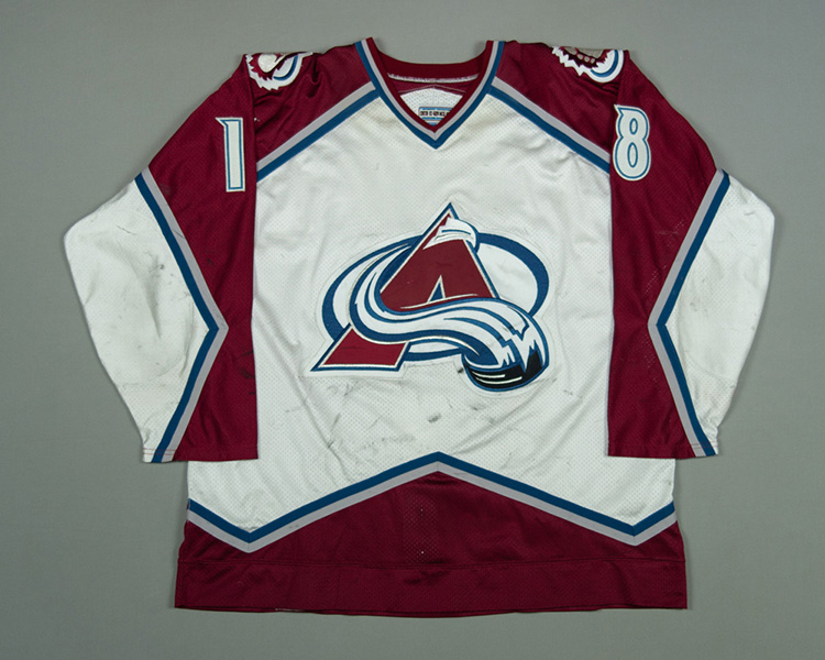 Adam Deadmarsh Colorado Avalanche game worn jersey Front Adam Deadmarsh Colorado Avalanche game worn jersey Front