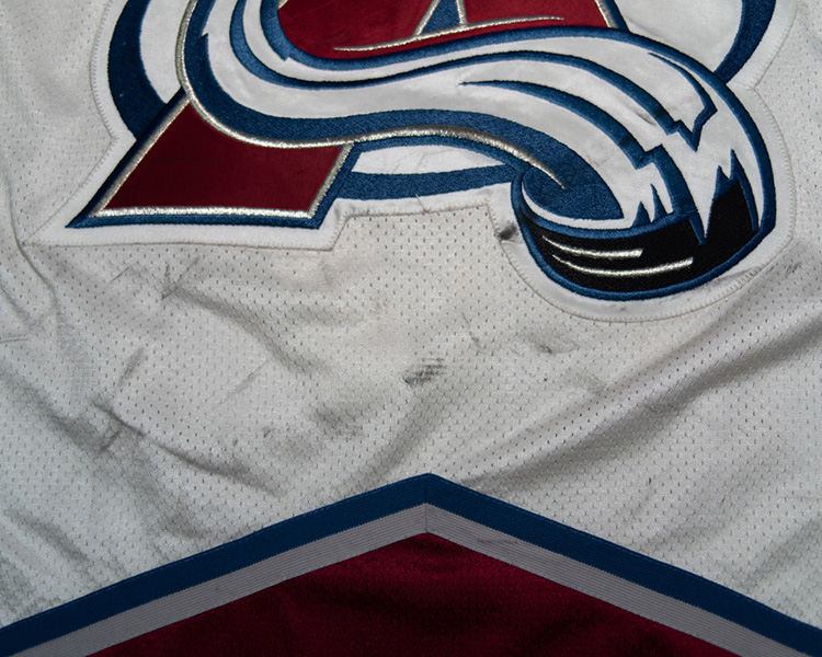 Adam Deadmarsh Colorado Avalanche game worn jersey tagging Adam Deadmarsh Colorado Avalanche game worn jersey tagging