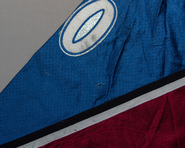Rene Corbet Colorado Avalanche game worn jersey tagging Rene Corbet Colorado Avalanche game worn jersey tagging