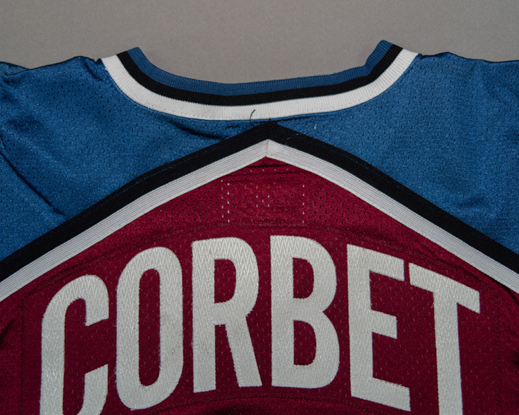 Rene Corbet Colorado Avalanche game worn jersey tagging Rene Corbet Colorado Avalanche game worn jersey tagging