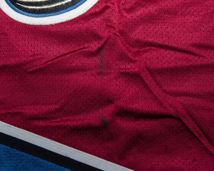 Rene Corbet Colorado Avalanche game worn jersey tagging Rene Corbet Colorado Avalanche game worn jersey tagging