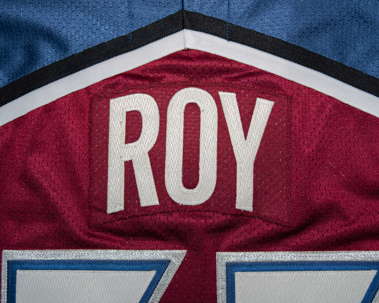 Patrick Roy Colorado Avalanche game worn jersey tagging Patrick Roy Colorado Avalanche game worn jersey tagging