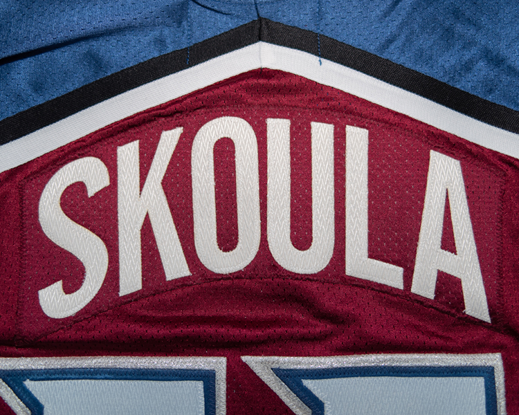 Martin Skoula Colorado Avalanche game worn jersey tagging Martin Skoula Colorado Avalanche game worn jersey tagging